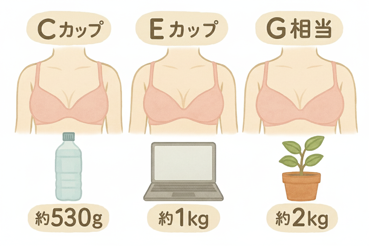 バストの重さを果物で比較
